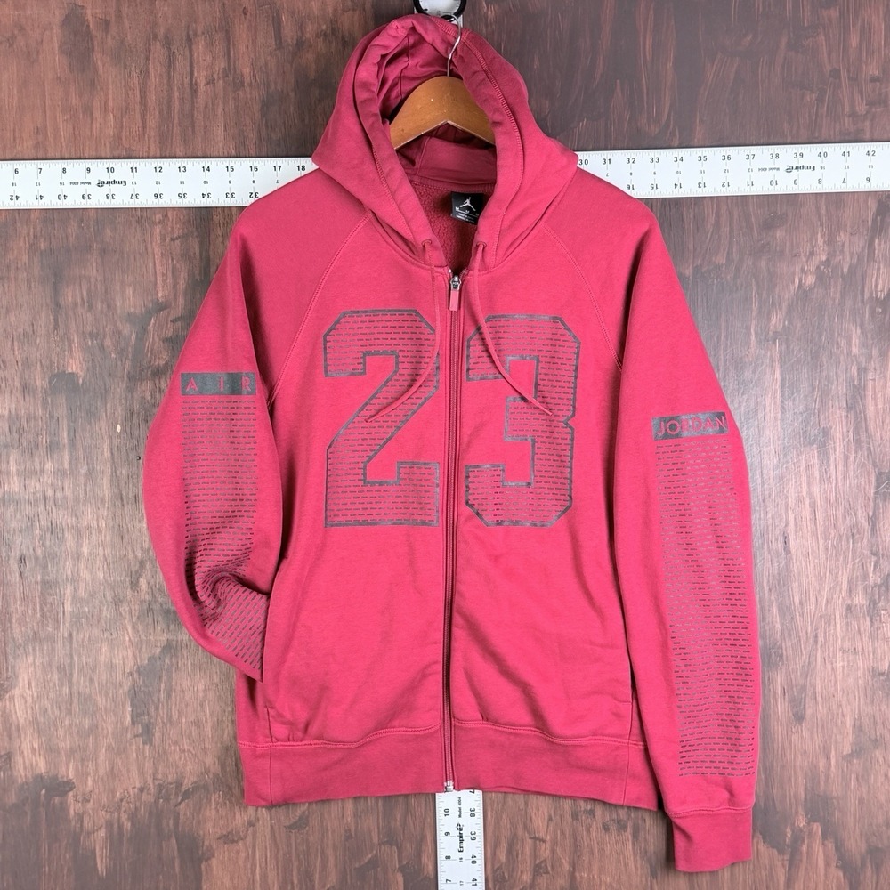 Nike Air Jordan 23 Sweatshirt Full Zip Hoodie 853849-687 Red Bred Men's Medium